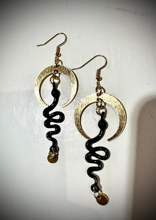 Black snake earrings
