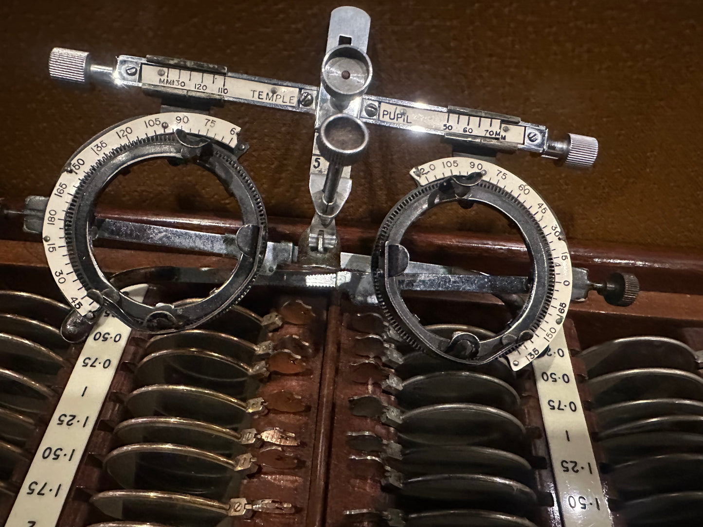 Antique optometrist case with lenses