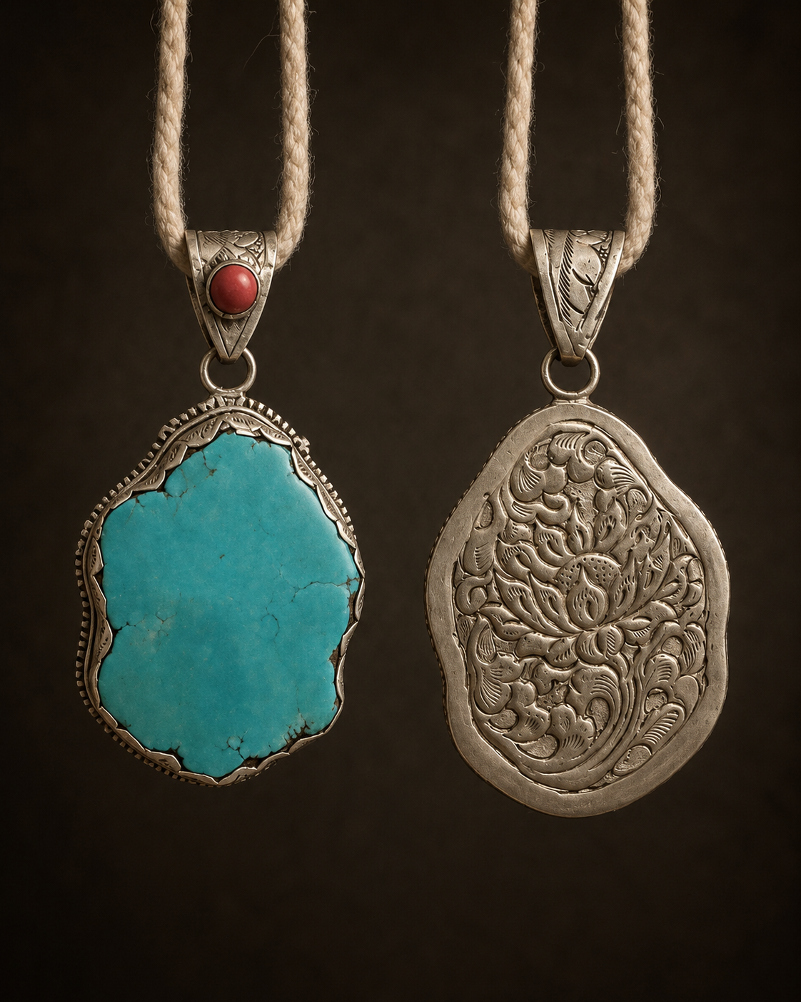 Old Turquoise & Silver pendant 2x3 inch