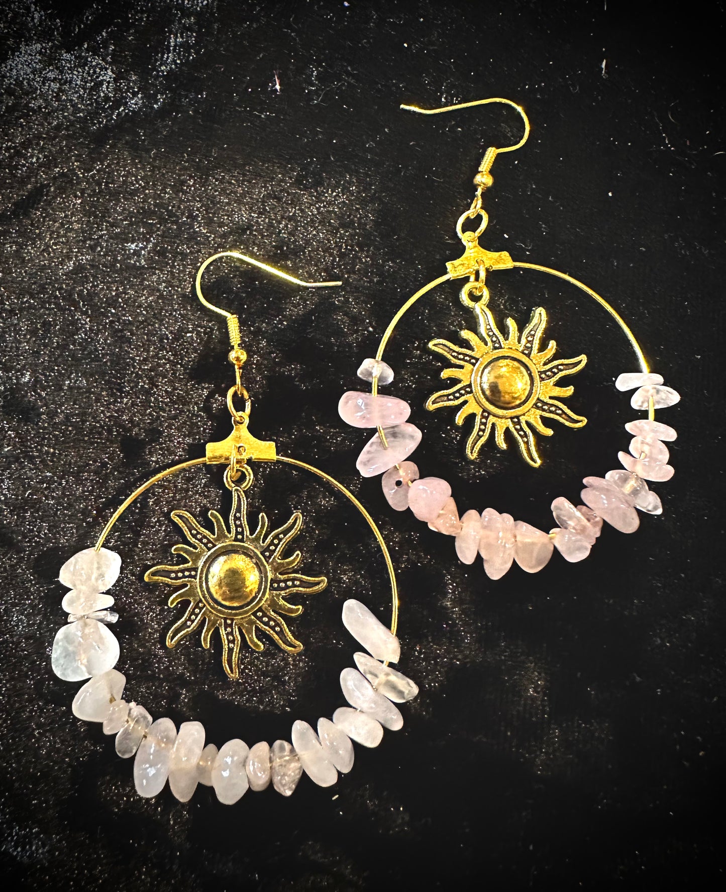 Rose quartz & sun earrings