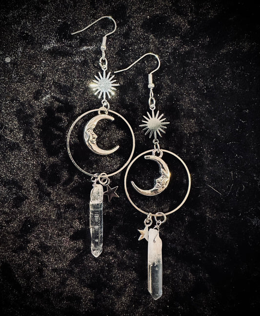 Moon & quartz earrings