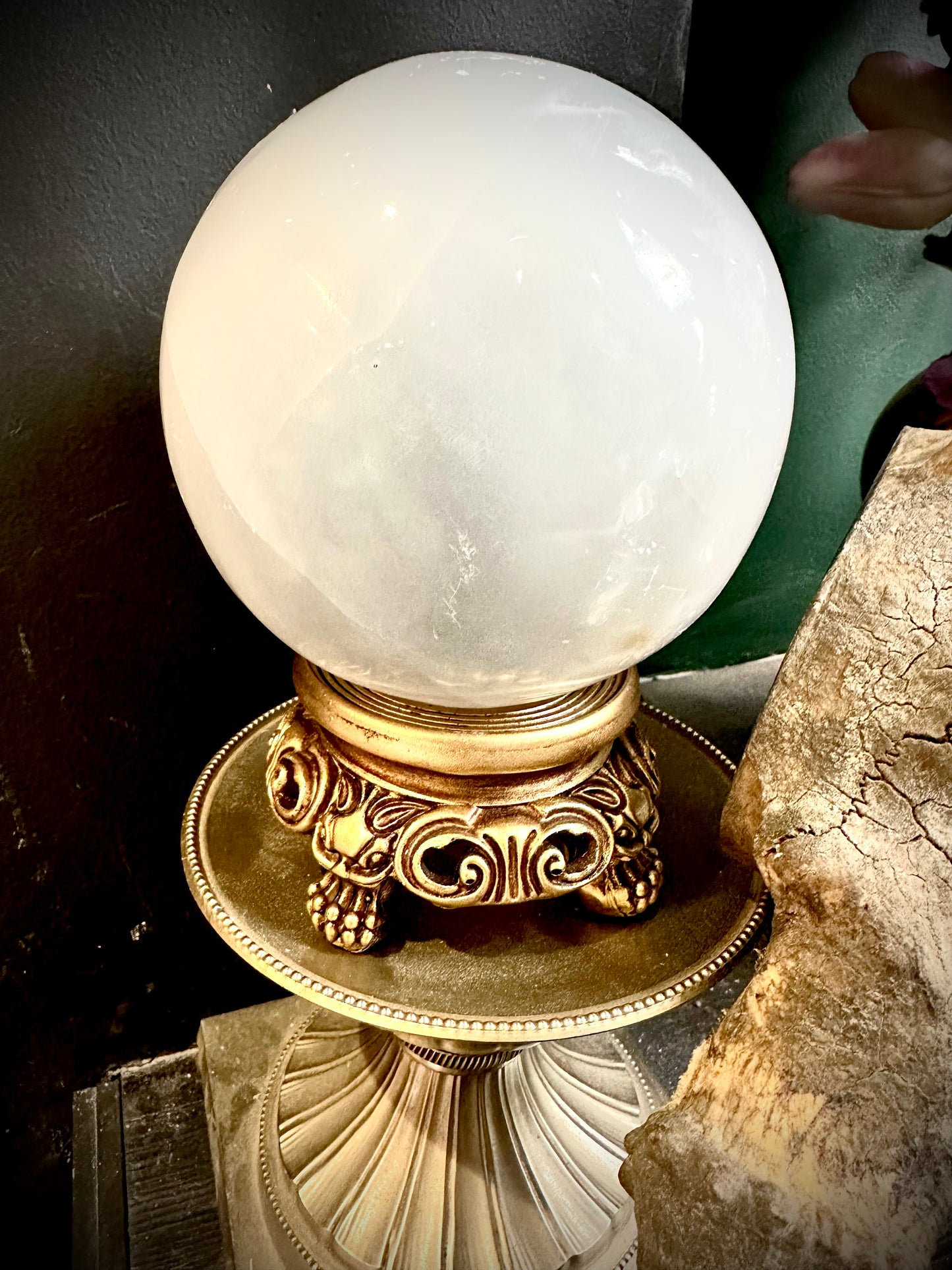 Large selenite sphere & base