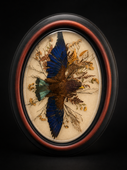 Taxidermy roller in domed glass frame