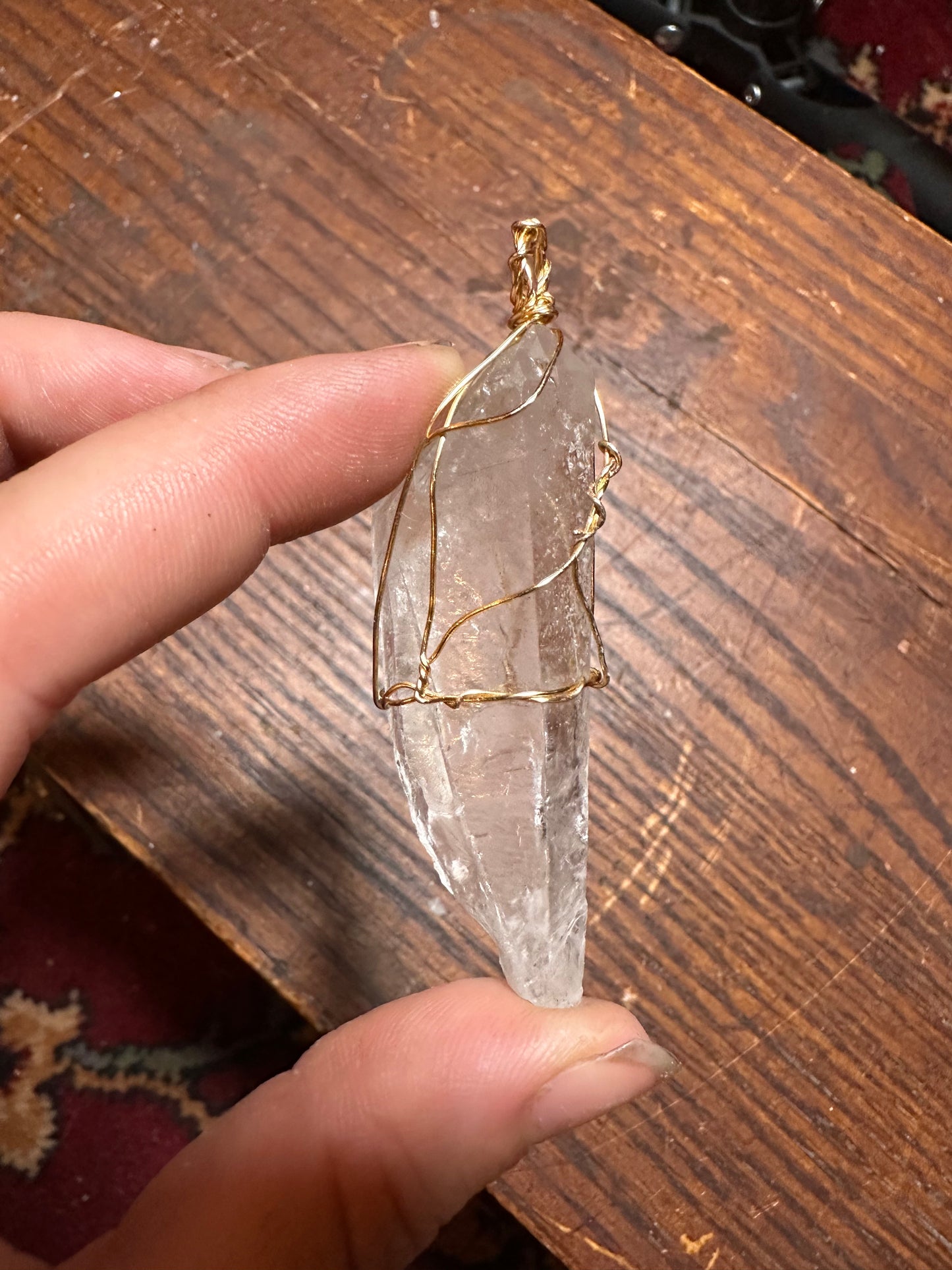 Large quartz wire wrapped pendant