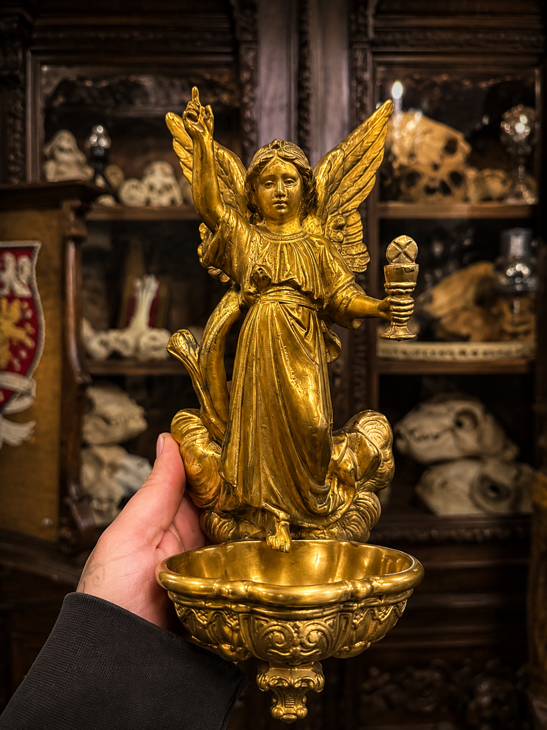 Antique Wall hanging Brass angel holy water font