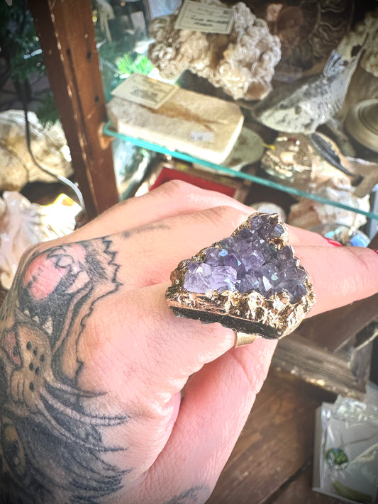 Adjustable amethyst cluster ring