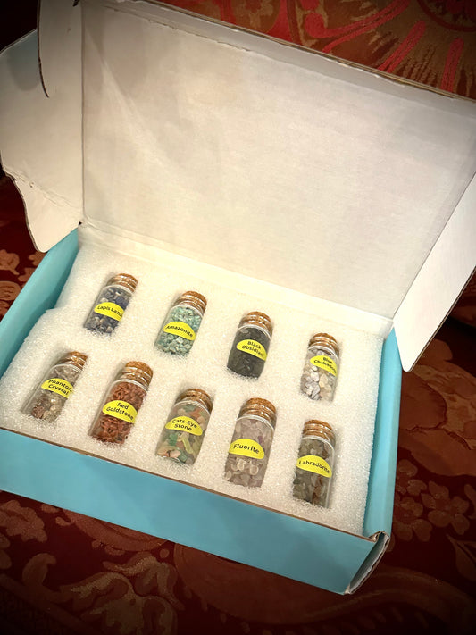 Set of 9 mini crystal bootle