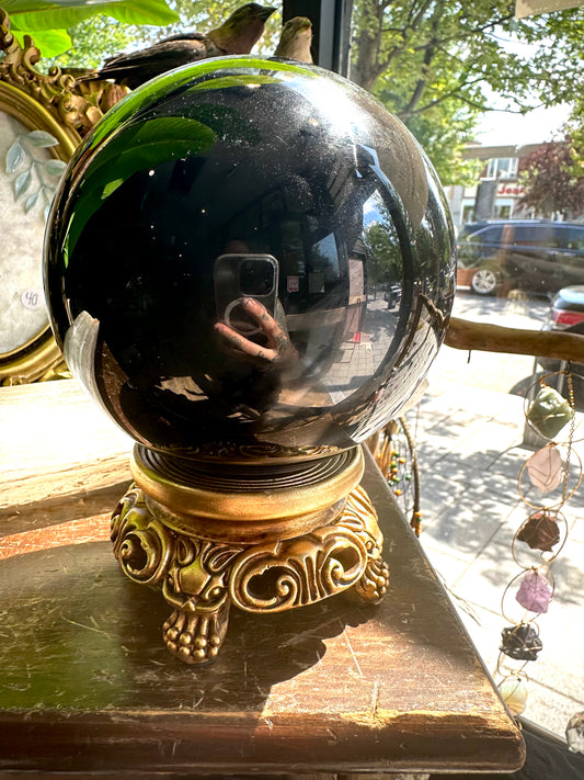 Obsidian crystal ball with base