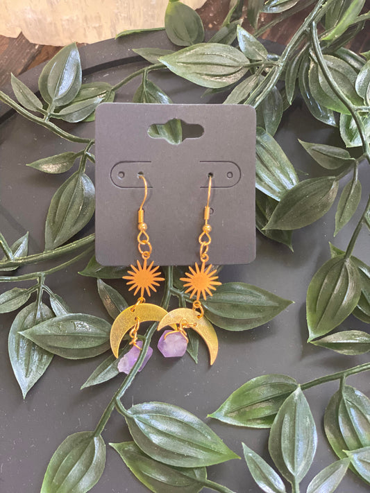 Quarter moon amethyst earrings