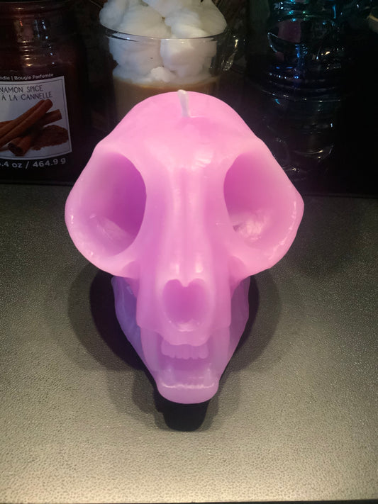 Purple cat skull candle